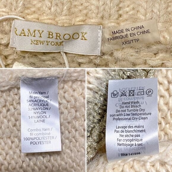 NWT Ramy Brook Max V Neck Fuzzy Sweater with Metallic Trim, Size XXS - Picture 12 of 14